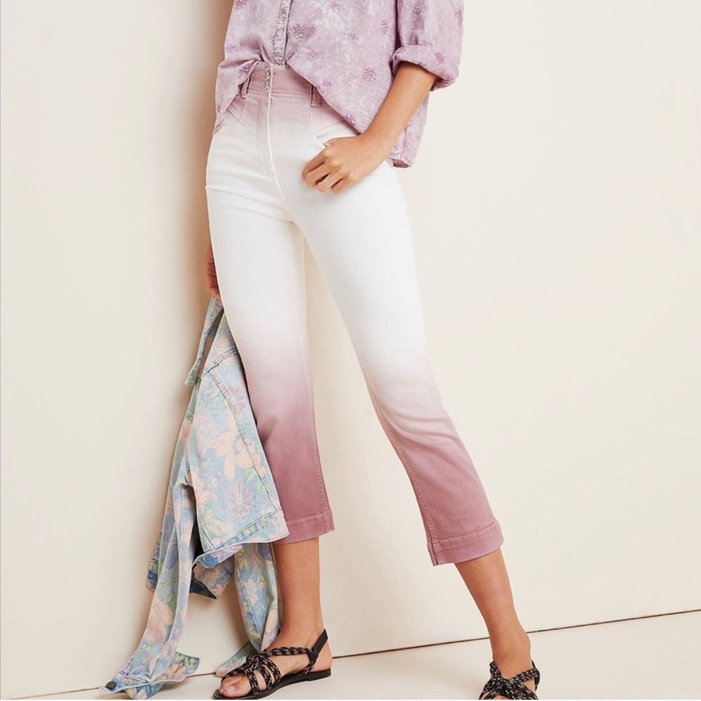 Anthropologie Jeans Womens Size 26 Pink Ombre Ultra High Rise Dip Dyed Slim New